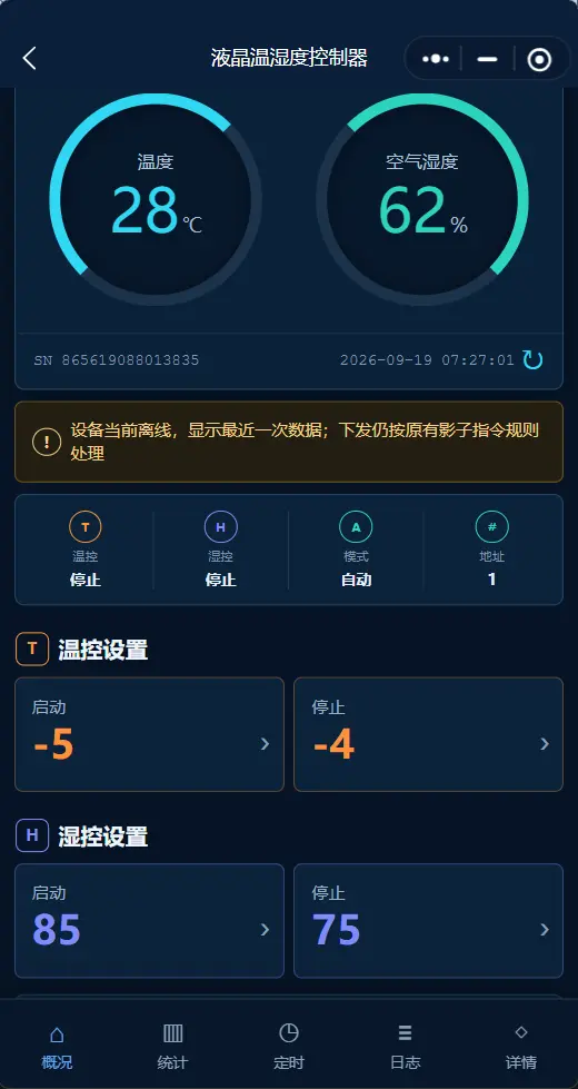 益旗物联设备概况温湿度和离线提示